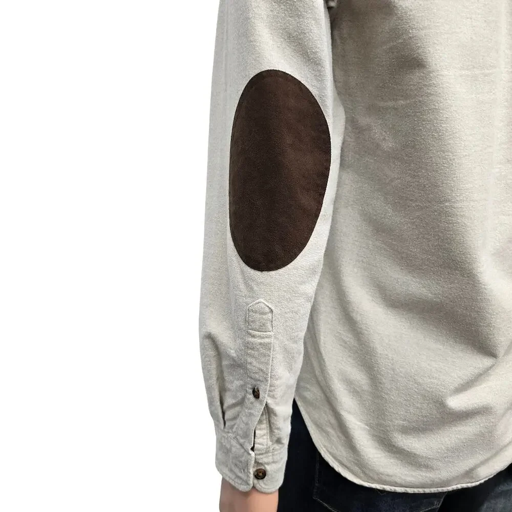 J. Crew Chamois Flannel Shirt Elbow Patches Button Down Beige Men S